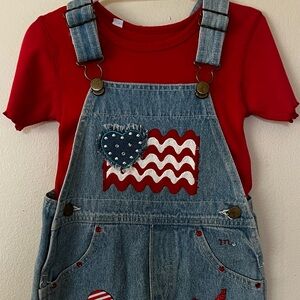 Vintage Denim Shortalls with Red White and Boom!